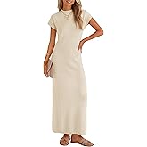 ZESICA Womens Spring Casual Bodycon Maxi Dress 2026 Summer Business Casual Short Sleeve Crewneck Knit Slit Vacation Dresses