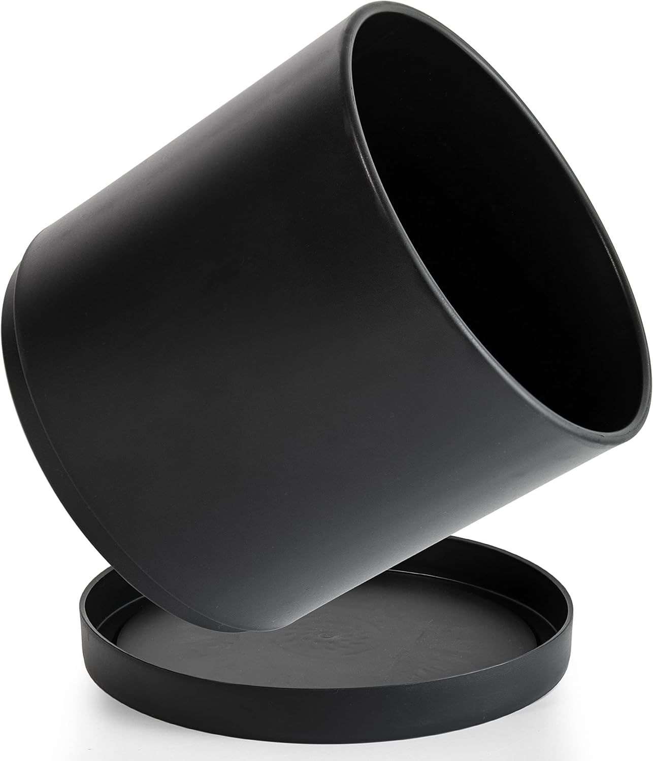 12 Inch Black Plastic Planter Pots for Plant Pot with Drainage Hole and Seamless Saucers, 74-O-L-2 : Kitchen & Dining