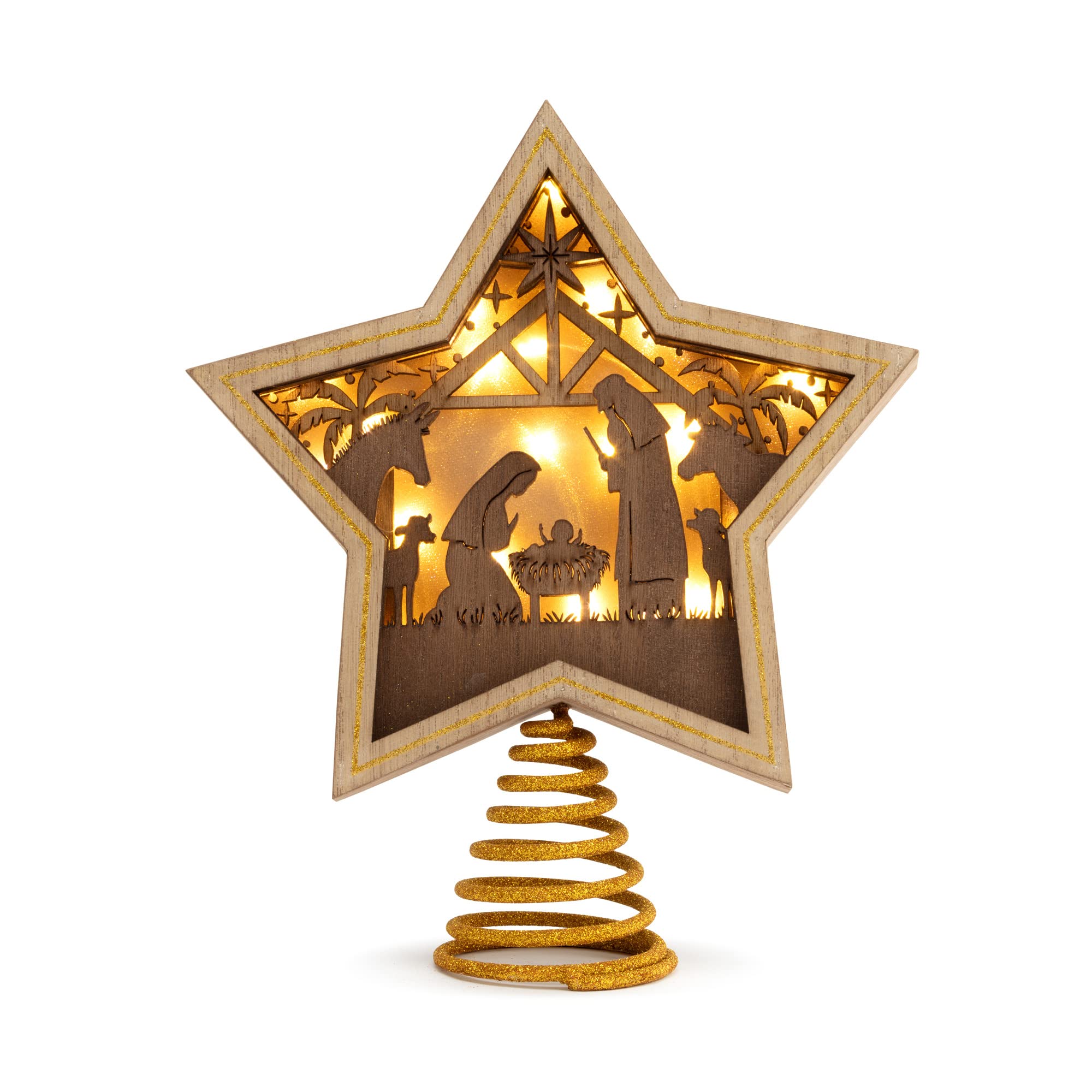 DEMDACO Gold Accented Wooden Star with Cutout Nativity Scene and