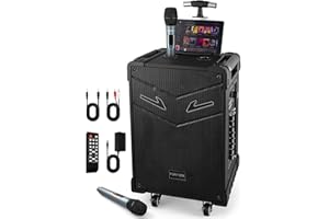 HEARTSEA 3-Way Trolley PA System with Wireless Microphones, Bluetooth Karaoke Machine with 10" subwoofer, Rechargeable Speaker for Adults, Support TWS/USB/Guitar/FM/AUX