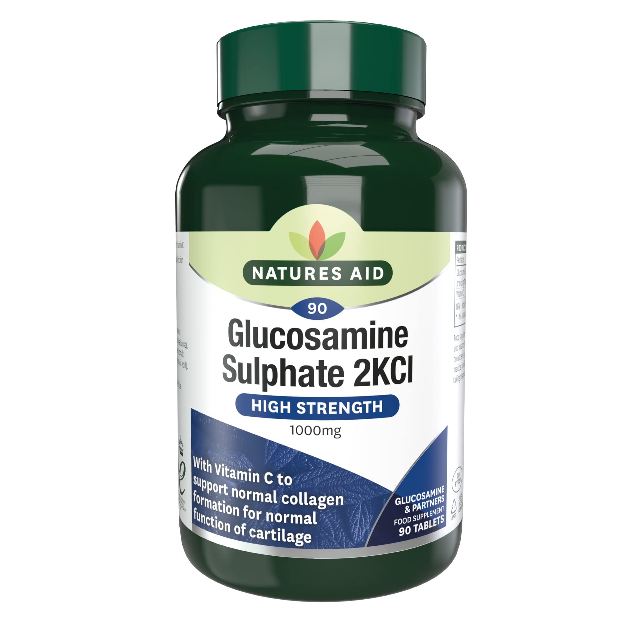 Natures Aid Glucosamine Sulphate 2KCl 1000mg – High Strength Joint Support with Vitamin C Supplement – Helps Mobility, Flexibility & Collagen Formation – Non-GMO, Gluten-Free – 90 Tablets