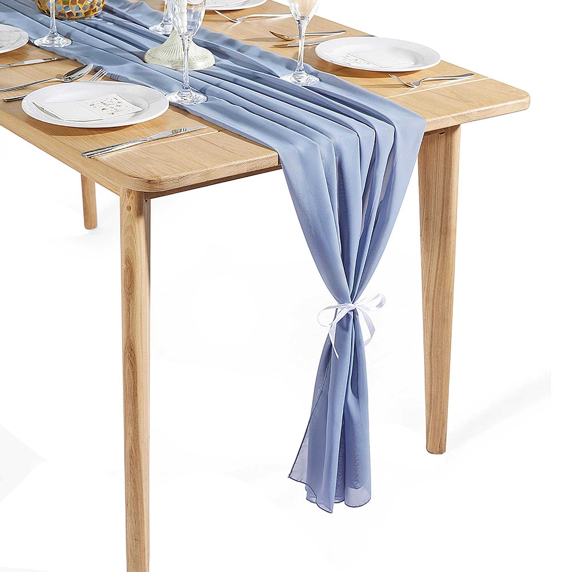 Time to Sparkle 2PCS 10FT Chiffon Table Runner Wedding Decor 28x120 inches Gauze Table Runner Rustic Sheer Table Decor for Romantic Bridal Shower Baby Shower Birthday Party Grayish Blue