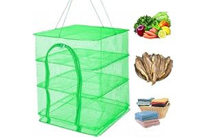 WEISGJA Hanging Drying Rack 4 Layers Foldable Nylon Netting, Folding Fish Mesh, Drying Fish Net for Shrimp Fish Fruit Vegetab
