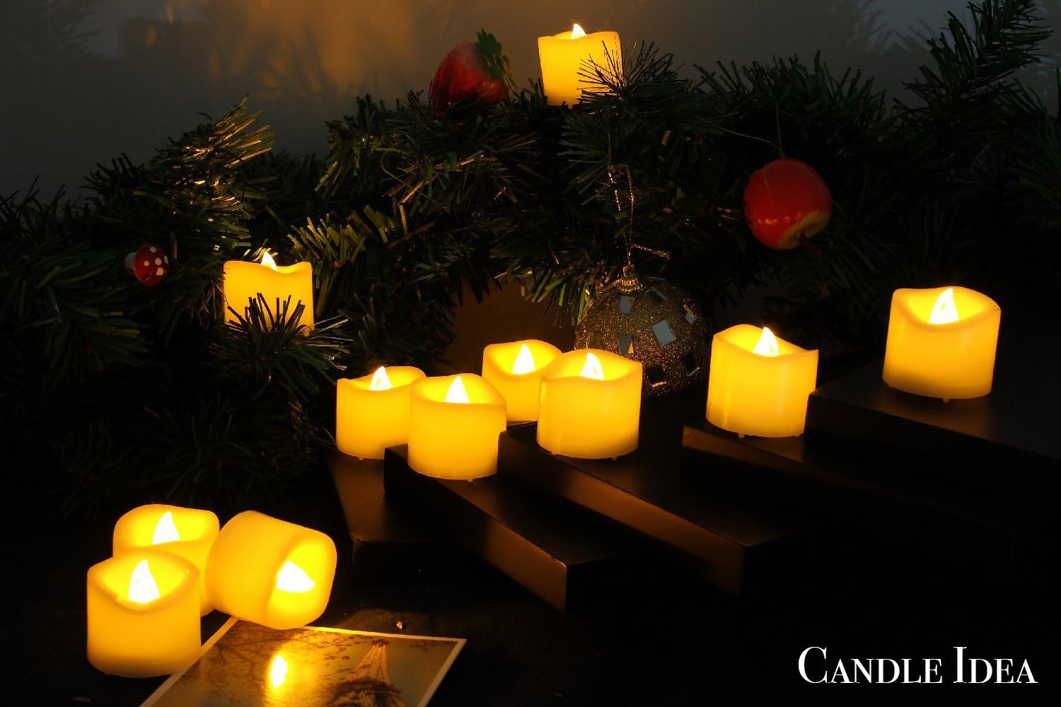 Led Flickering Flameless Votive Tea Lights Candles With Remote Control Battery Operated Set Of 12 / Electric Outdoor Tealights Timer Candle For Christmas,Xmas Decorations (Batteries Included) 200Hours - Image 3