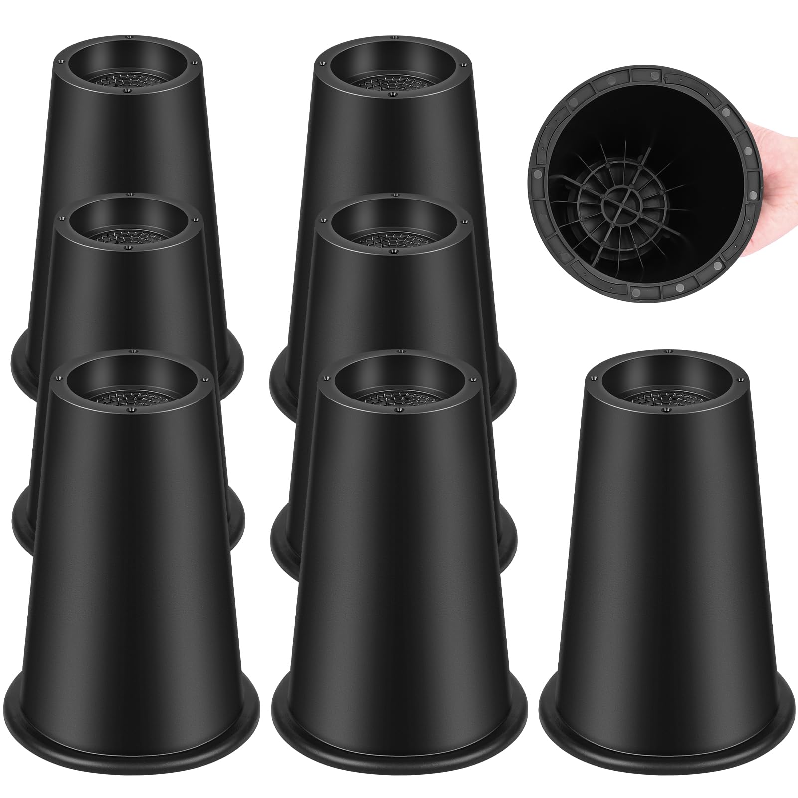 Photo 1 of 8 Pack 8 INCH Round Bed Riser/Furniture Lift Bed/Bed risers/Furniture Lifter/Table risers/Frame Risers Create Under Bed Storage Heavy Duty for Furniture Height Adjustment Round Black (8 Pack, 8 Inch)