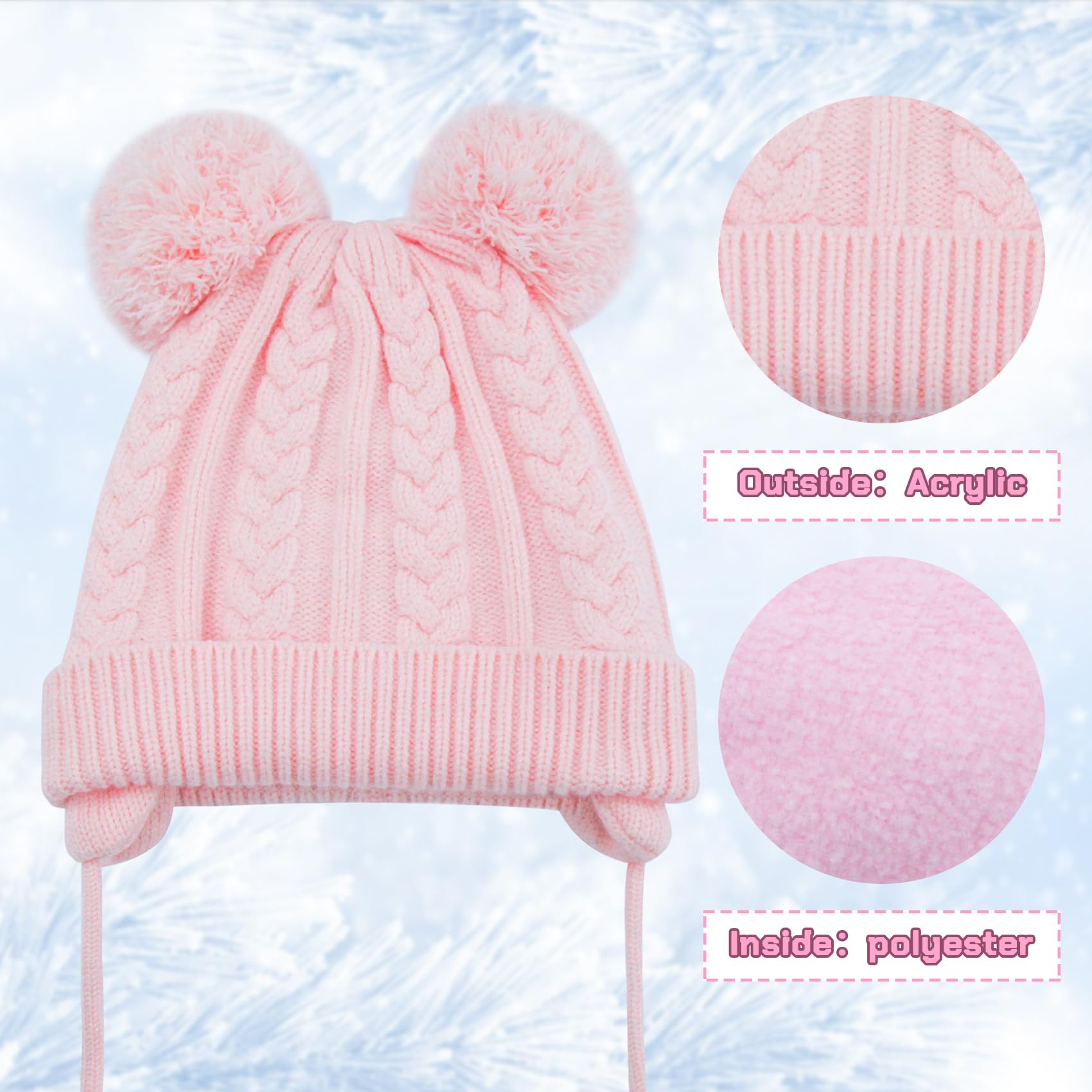 Duoyeree Toddler Winter Hat with Earflap Scarf Hood Thick Warm Kids Skull Cap for Baby Girls Boys