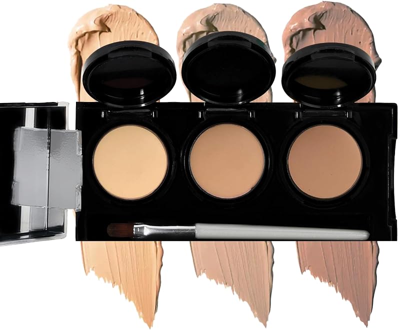Dermaflage Full Coverage Concealer Palette 3 Colors Waterproof Cream Brush