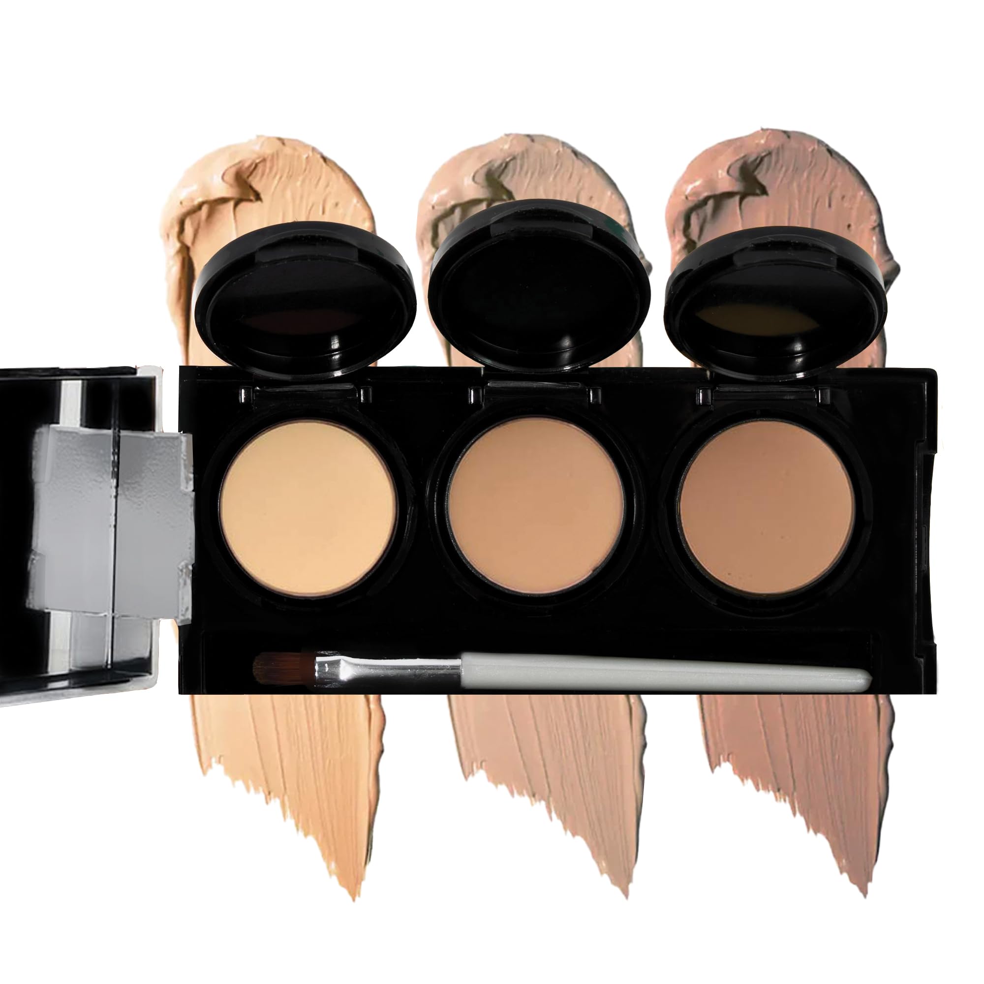 Full Coverage Concealer Palette, Waterproof Concealer Cream, 3 Colors + Brush, by Dermaflage