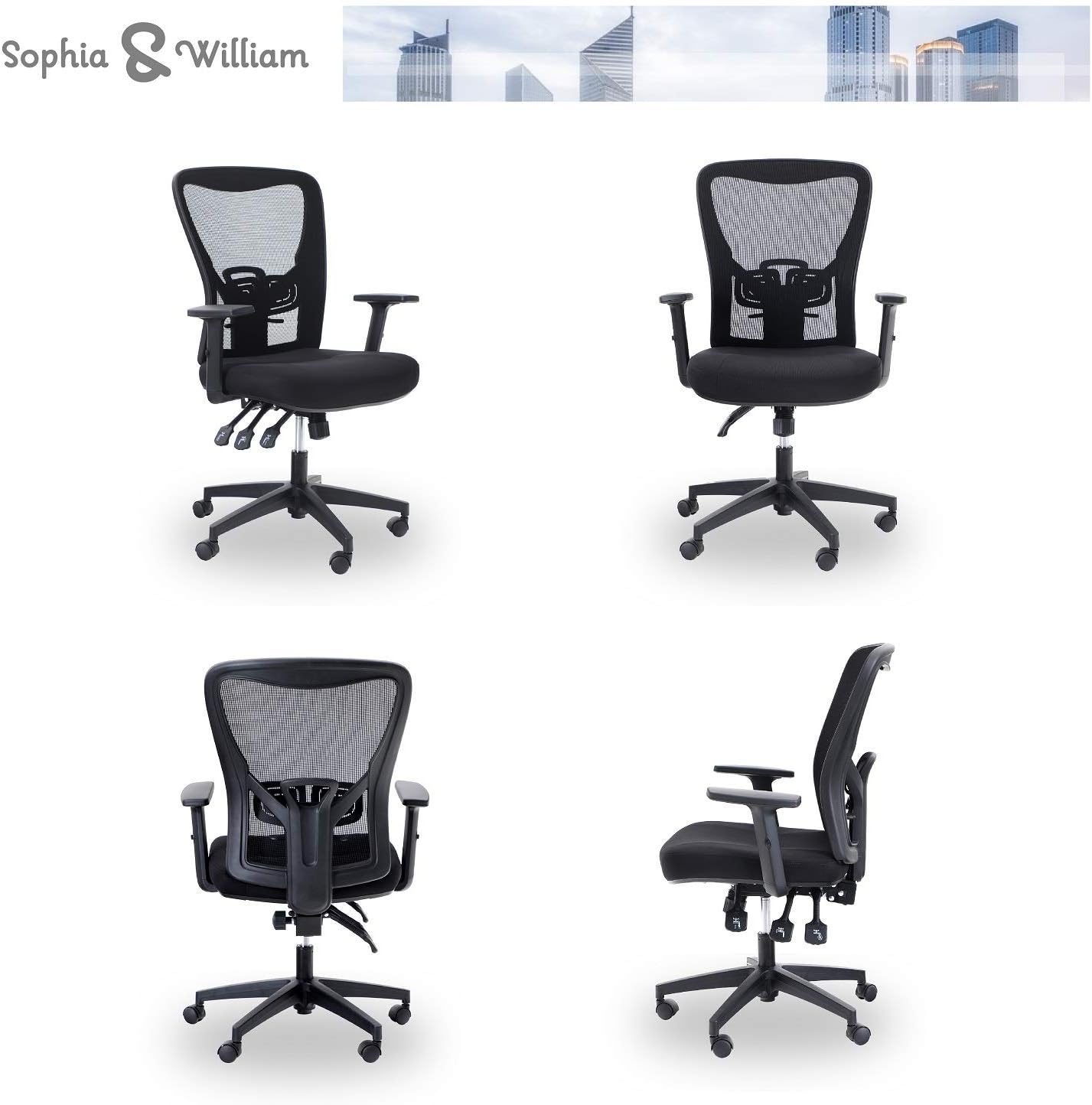Sophia & William Ergonomic Rocking Mesh Office Desk Chair High Back, Modern 360° Swivel Executive Computer Chair with Height Adjustable Armrests, Lumbar Support, Black - 1 Pack, Load Capacity: 300 lbs: Kitchen & Dining