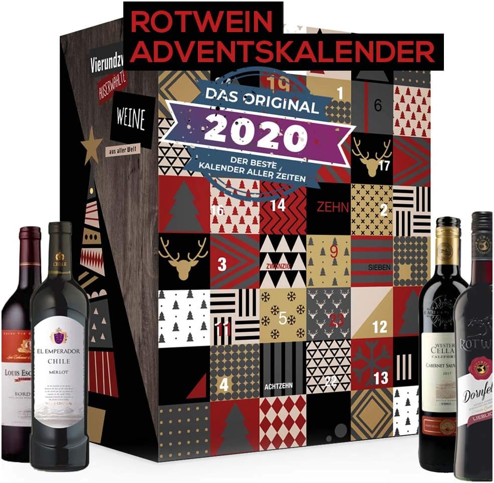 Rotwein Adventskalender Mit 24 Weinsorten Aus Aller Welt Rotweinkalender Geschenk Fur Erwachsene Wein Probieren Amazon De Bier Wein Spirituosen