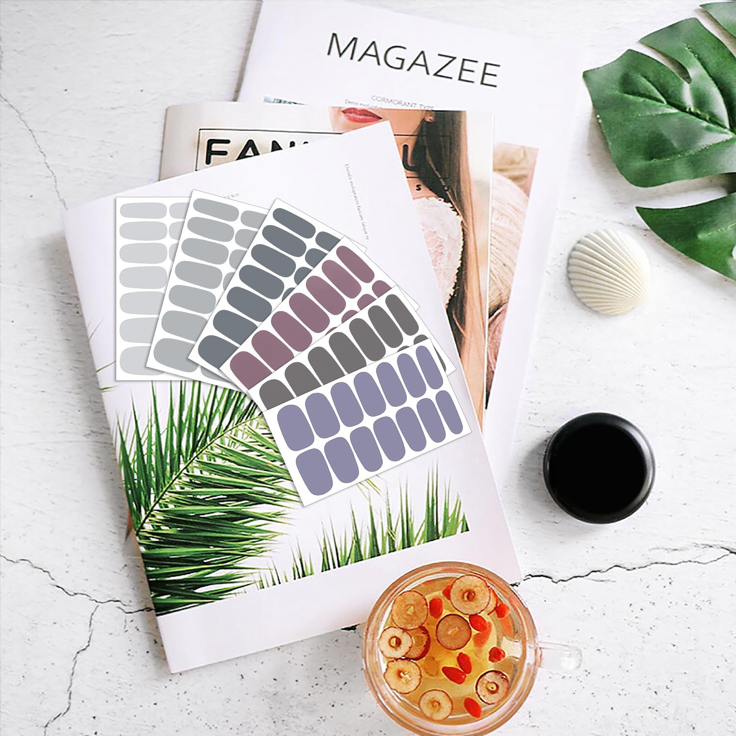 DANNEASY 16 Sheets Nail Wraps for Women Nail Polish Strips Solid Color Self Adhesive Nail Polish Stickers Stick On Nails Nail Accessories with 1pc Nail File, Cuticle Stick (Gray) - Image 5