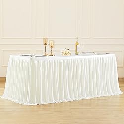 Partisky Light Ivory Pleated Ruffle Table Cloth for