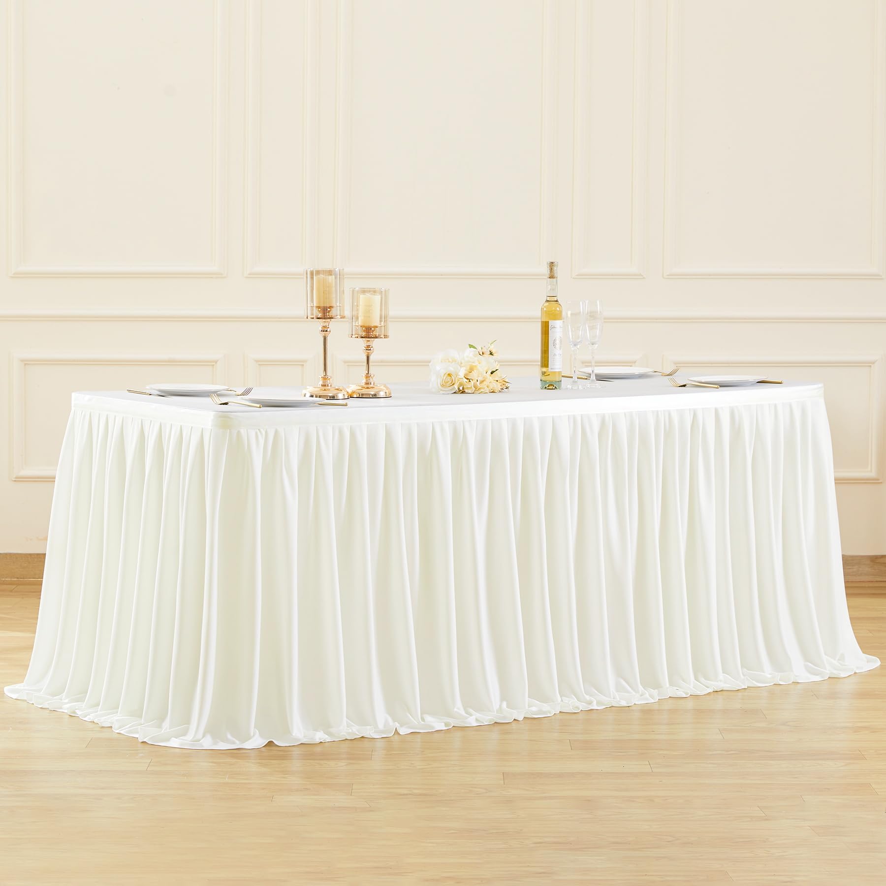 Partisky Light Ivory Pleated Ruffle Table Cloth for