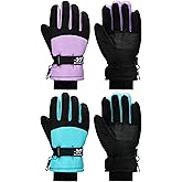 SATINIOR 2 Pairs Kids Waterproof Winter Snow Gloves Ski Gloves for Boy Girl Outdoor Warm Thickening Snowboar