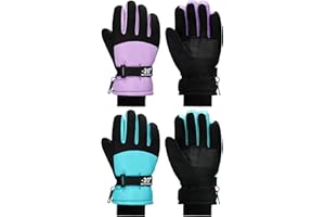 SATINIOR 2 Pairs Kids Waterproof Winter Snow Gloves Ski Gloves for Boy Girl Outdoor Warm Thickening Snowboar