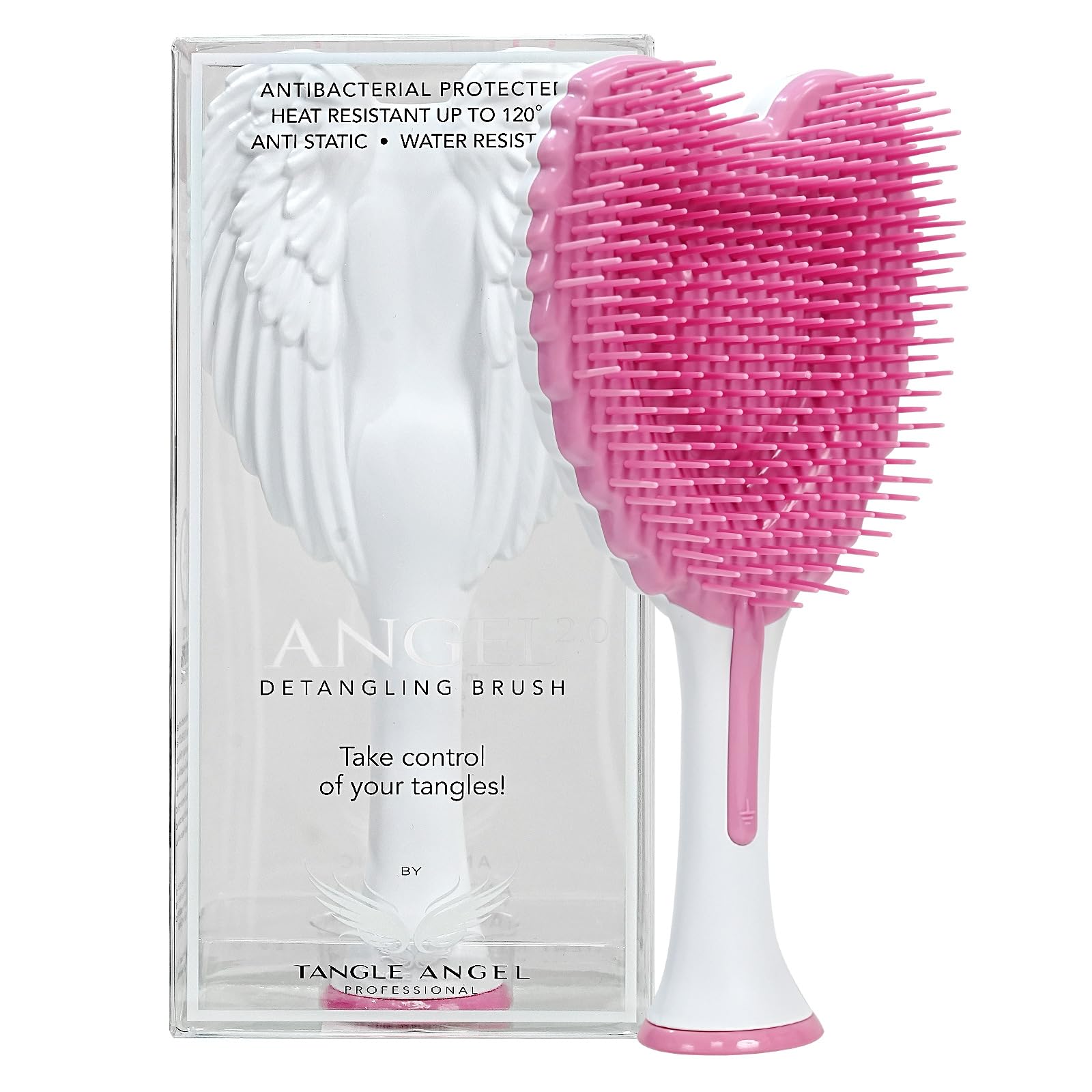 Hair Extension Brush - Anti Static Soft Bristle Paddle Brush for Straight or Wavy Hair - Angel Wings Shower & Blow Drying Detangler Hairbrushes for Women by Tangle Angel - Gloss White & Pink