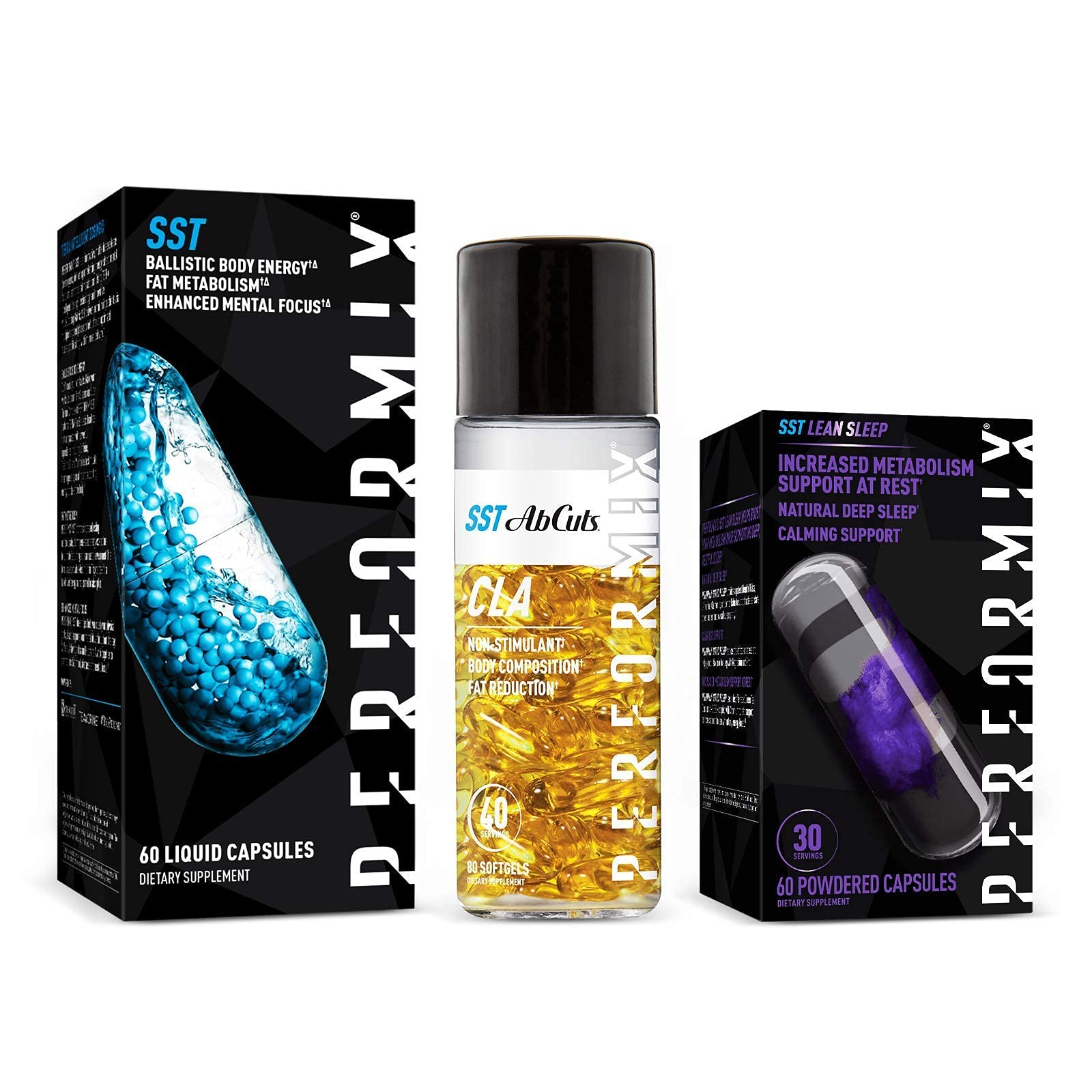PERFORMIX 24/7 Stack Bundle - SST, Ab Cuts CLA and Lean Sleep - Thermogenic Timed Release Capsules for Energy Focus and Increased Metabolism Support for Men and Women