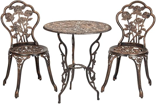Lyn Xxx Metall Bistro Set Garten Gartenmobel Tisch Stuhle Aus Gusseisen Und Aluminium Mit Rose Design 3 Teiliges Set Amazon De Kuche Haushalt