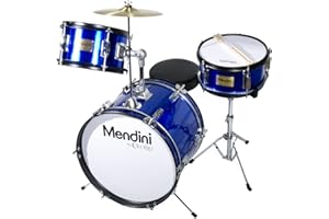 Mendini By Cecilio Kids Drum Set, 3 Piece Junior Drum Set for Beginners with Bass Tom Snare Drum, 16 inch Drum Kit with Snare, Cymbal, Drumsticks, Adjustable Seat (Metallic Blue)