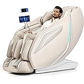 HealthRelife 4D Massage Chair Full Body Zero Gravity Recliner - 55“ SL-Track,15 Auto Modes,11 Massage Technique,40 Airbags Massage,with Yoga Stretch,APP Control,Shiatsu Foot Massage(Beige)