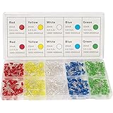 DiCUNO 450pcs (5 Colors x 90pcs) 5mm LED Light Emitting Diode Round Assorted Color White/Red/Yellow/Green/Blue Kit Box