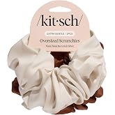 Kitsch Recycled Satin Oversized Scrunchies - Camel & Cream, 2pcs | Wake Up Frizz-Free, No Crease Large Hair Ties, Softer Than