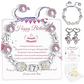 ELGLIM Birthday Gifts Set for Girls with 3D Birthday Card for 3 4 5 6 7 8 Adjustable Girls Bracelet with Mom&Daughter Pendants as Birthday Gifts for Daughter Granddaughter Niece