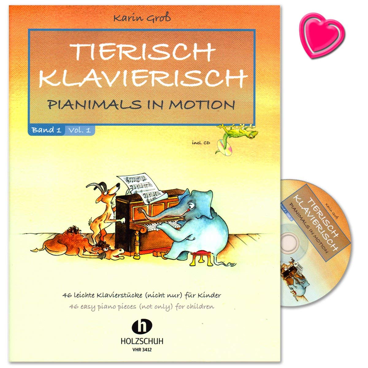 Animal Piano Band 1-46 Light Piano Pieces (Not Only) for Children – Author Karin Groß – Music Book with CD and Colourful Heart-Shaped Music Clip