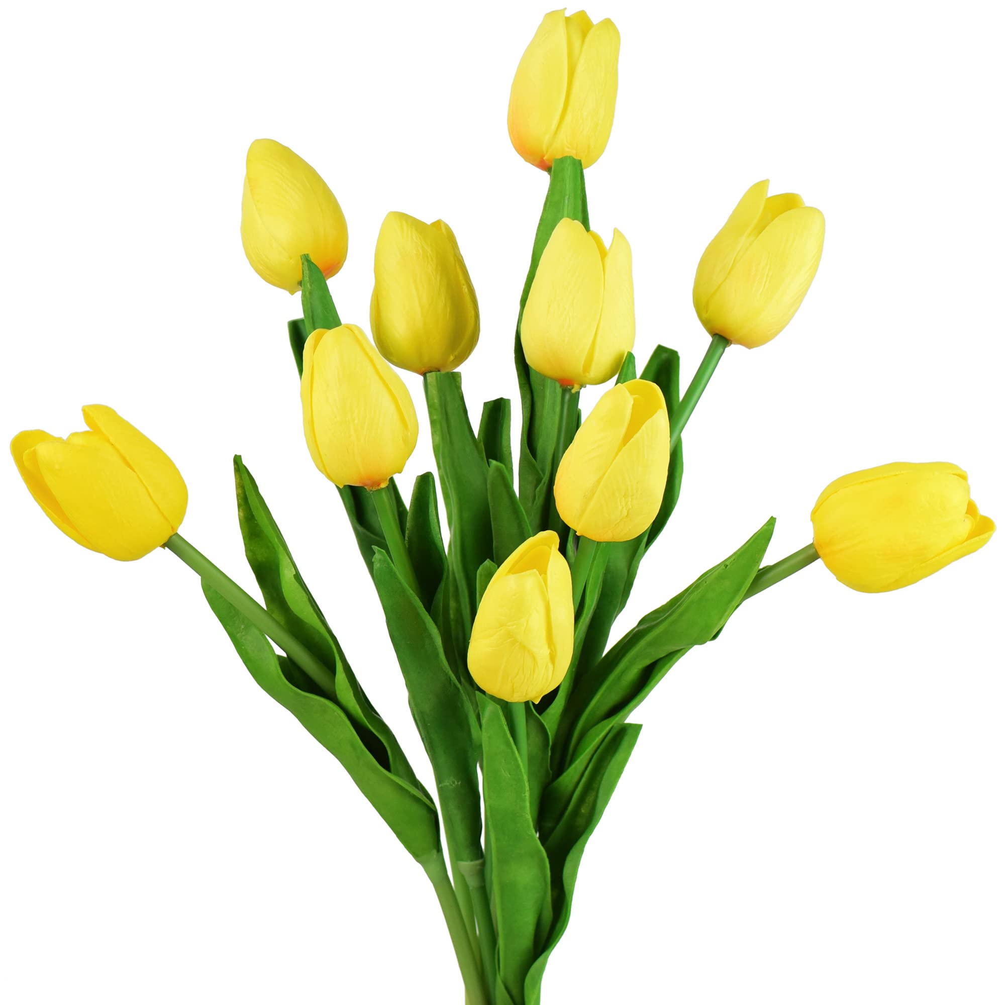 FiveSeasonStuff 10 Stems of Real Touch Tulip Artificial Flowers Bouquet, Perfect for Wedding, Bridal, Party, Home, Holidays, Garden, Birthday, Office Décor DIY (Yellow)