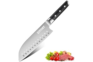 Kitory Santoku Knife - 7 Inch Granton Edge- Full Tang Kitchen Knife - Chef Knife for Chopping Vegetables - Forged German High