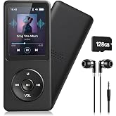 128GB MP3 Player with Bluetooth 5.3 Earphones Included | Portable, HiFi Sound, Built-in Speaker/FM Radio/Voice Recorder/E-Book, Lossless Sound, Multifunctional, Music Player, Slim