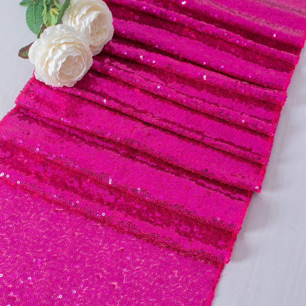 Partisout Table Runner Dining Table Runner Fuchsia Sequin Table Runner 12x90 Inch Table Runner Outdoor Rectangle Table Runners Party Decorations (12x90 Inch, Fuchsia)