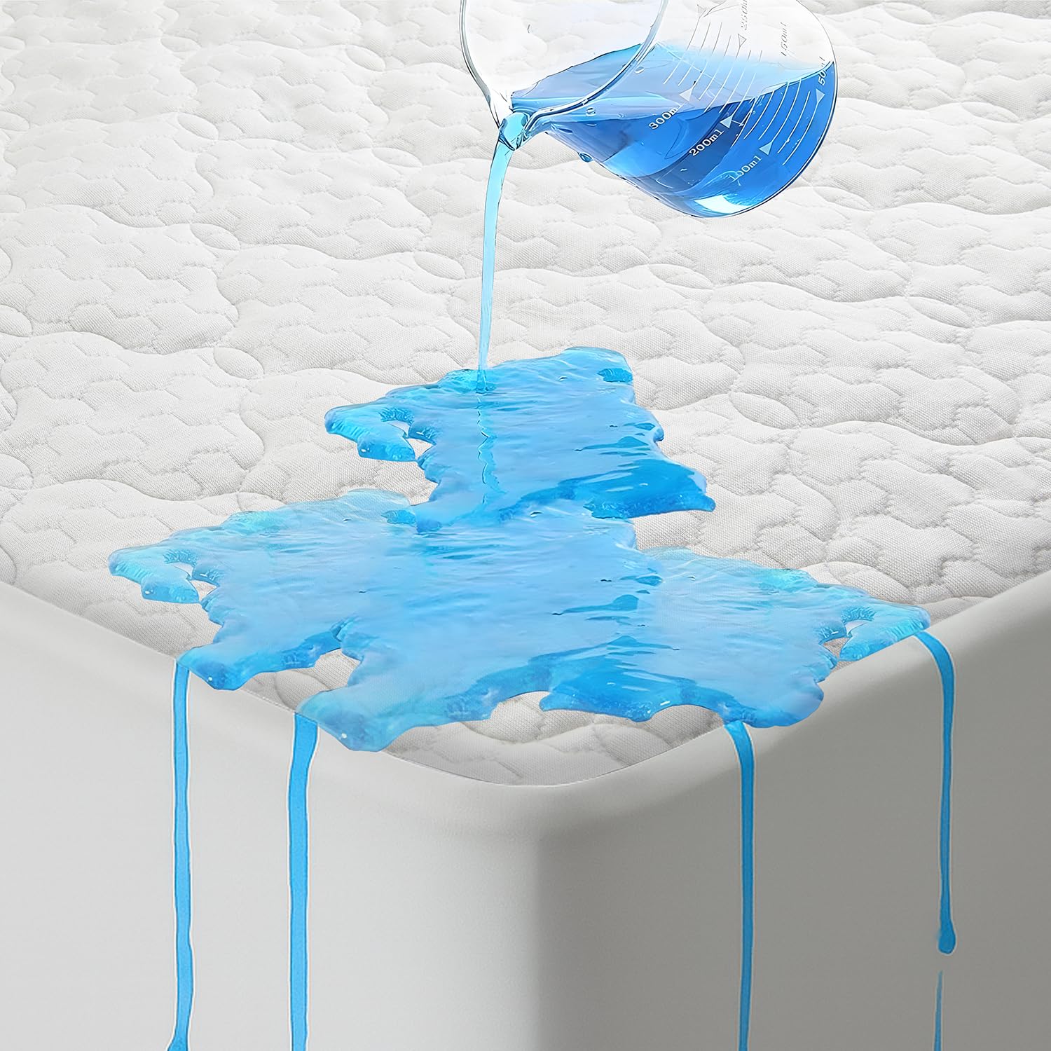 Photo 1 of 5-Sided Waterproof Mattress Protector, Twin Size Quilted Bamboo Rayon Mattress Cover, Breathable Cooling Noiseless Bed Fitted Sheets, Soft Bedding Pad with Deep Pocket Up to 18"