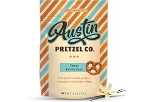 AUSTIN PRETZEL CO. Vanilla Bean Flavor Pretzels – 4 Oz Gourmet Snack, Crunchy Bite-Sized Treats with Rich Butter Toffee Coating – Perfect for Sharing & Indulging Austin Pretzel