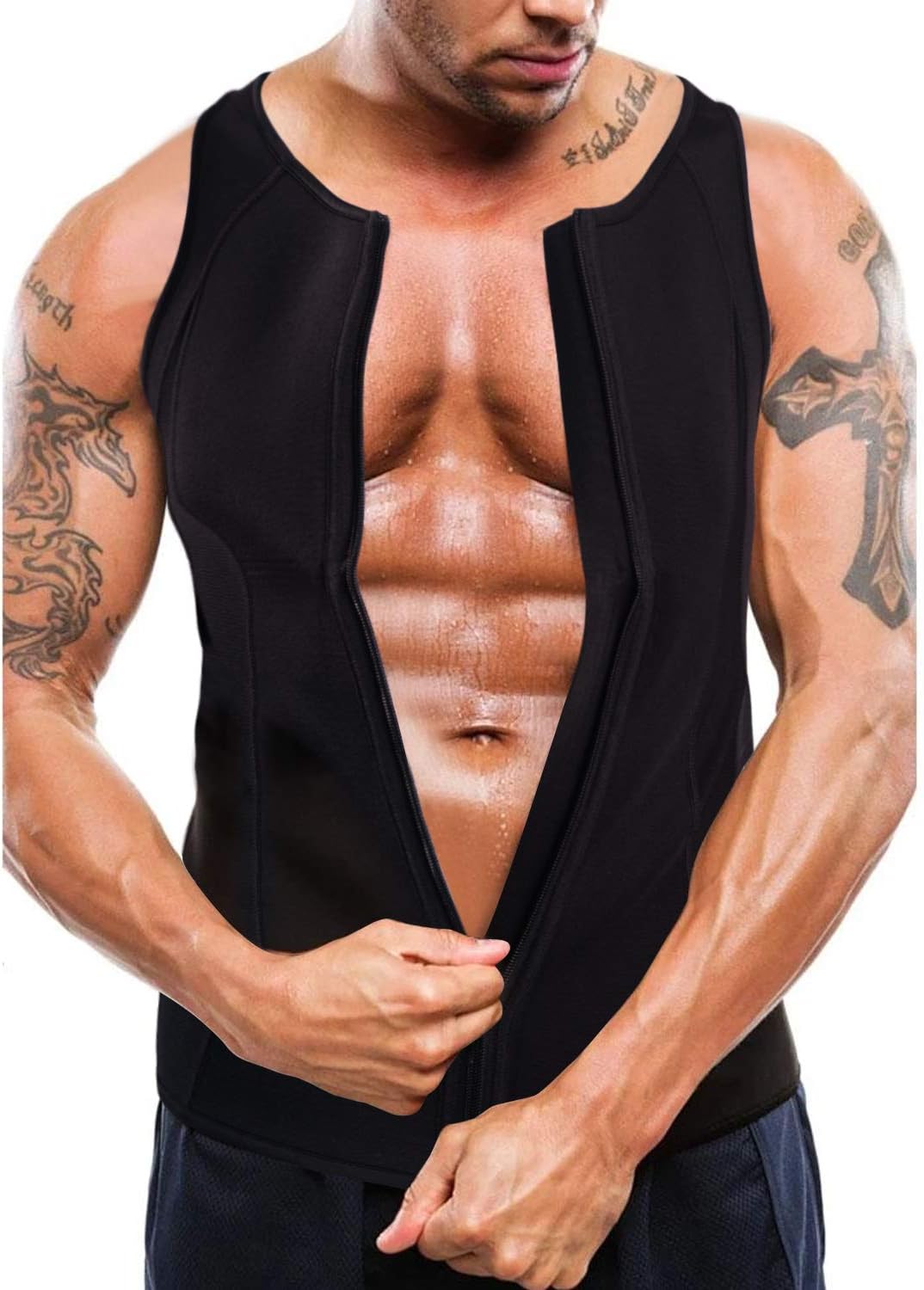 Men's Neoprene Thermal Body Shaper Zipper Waist Trainer Vest Sauna Suit for Weight Loss