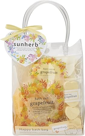 Amazon サンハーブ ハッピーバスバッグ グレープフルーツ バスアイテムとスポンジが入ったバッグタイプのギフト シャキっとまぶしい柑橘系の香り Sunherb サンハーブ バス用品セット 通販