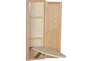 Household Essentials Ironing Board Cabinet, In-Wall Recessed Ironing Board Cabinet with Storage Shelves, Unfinished Wood, Oak