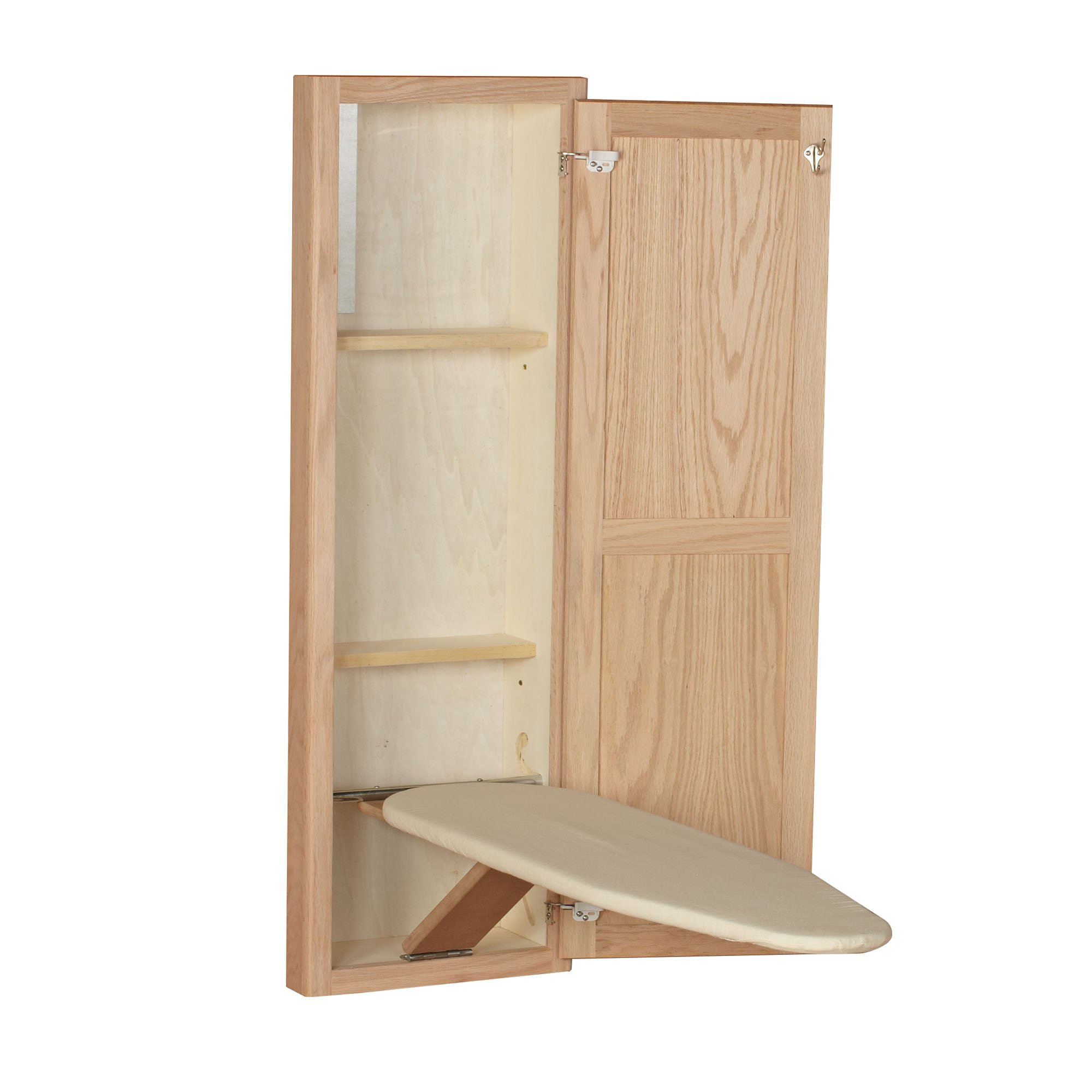 Photo 1 of ***It is used, it is missing parts, it is not known if it works 100%.***Household Essentials Ironing Board Cabinet, In-Wall Recessed Ironing Board Cabinet with Storage Shelves, Unfinished Wood, Oak