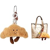 XIXIAOYAN Croissant Plush Keychain - Cute Smiling Face Plushie Charm, Soft Fluffy Stuffed Charm for Purse, Handbag, Backpack & Car Keys - Adorable Bag Charms for Women (Pom Pom Keychain Gift)