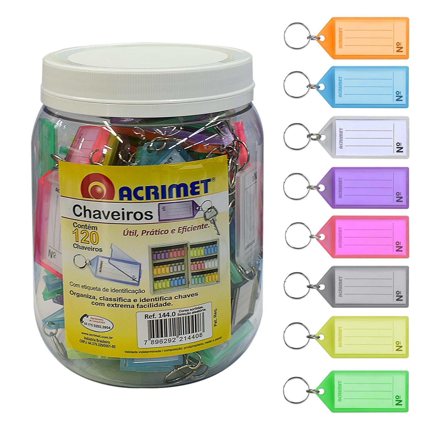 Acrimet Plastic Key Tag with Metal Ring and Label Window (Assorted Colors) (120 Pack)