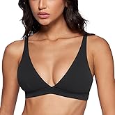INGIA Womens Deep V-Neck Sports Bra Padded Low Impact Fitness Yoga Bra U Back Wireless Workout Bra Contour Crop Top