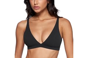 INGIA Womens Deep V-Neck Sports Bra Padded Low Impact Fitness Yoga Bra U Back Wireless Workout Bra Contour Crop Top