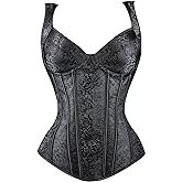 ADELCE Women's Lace up Gothic Jacquard Shoulder Straps Tank Overbust Shaper Corset Bustiers Top
