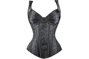 ADELCE Women's Lace up Gothic Jacquard Shoulder Straps Tank Overbust Shaper Corset Bustiers Top