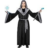 Funnlot Wizard Costume Men Adult- Warlock Costume Men with Black Wizard Robe Halloween Sorcerer
