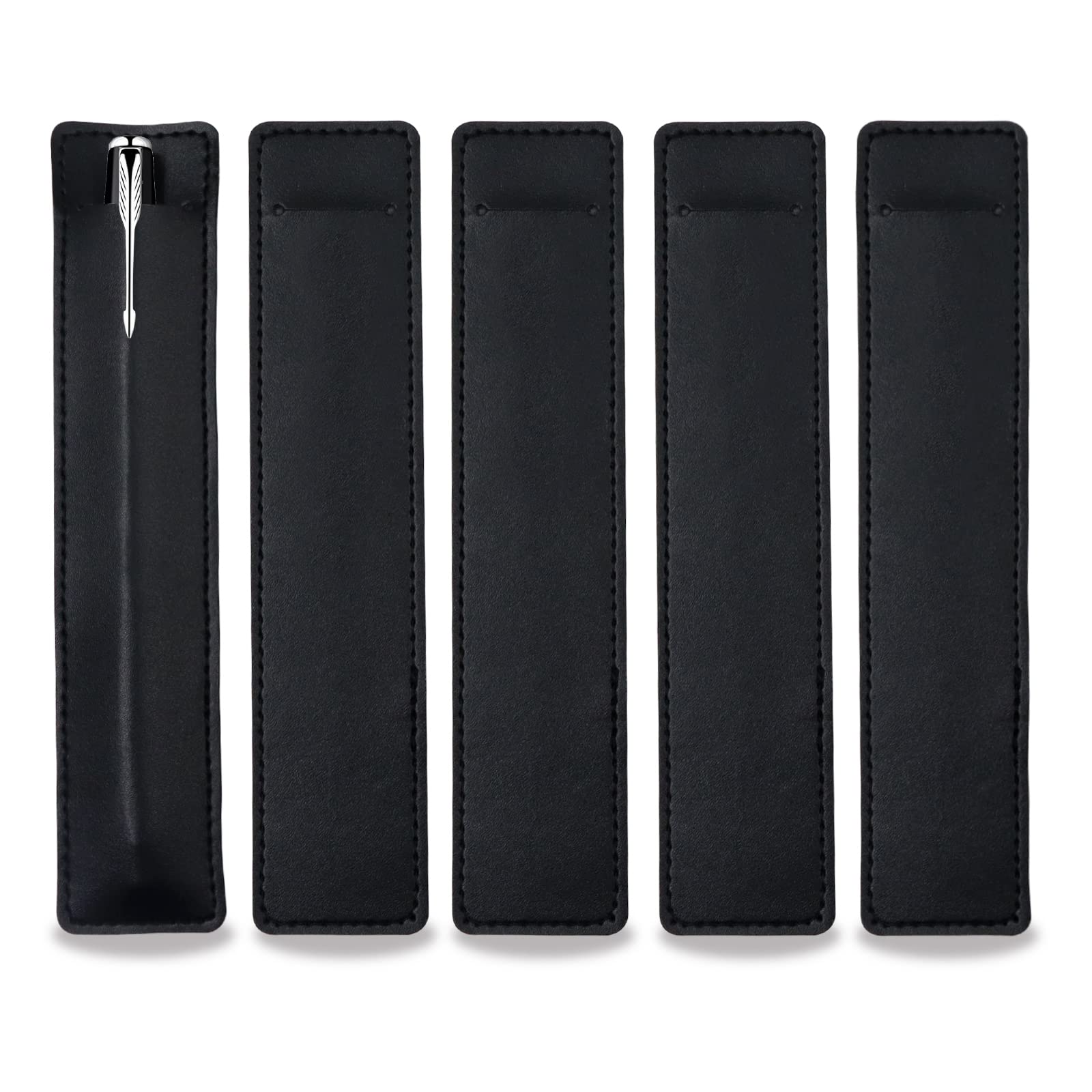 Fatiya 5Pcs Leather Single Fountain Pen Case, Soft Pen Sleeve Pouch for Men Women, Ballpoint Pencil Protective Cover Holder for Office, School, Business Gift (Black)