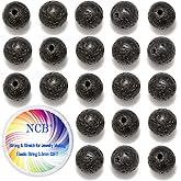 NCB Natural Stone Beads 100pcs 8mm Round Black Volcanic Lava Genuine Real Stone Beading Loose Gemstone DIY Charm Smooth Beads for Bracelet Necklace Jewelry Making (Black Volcanic Lava, 8mm 100Beads)