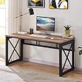 BON AUGURE Industrial Home Office Desks, Rustic Wood Computer Desk, Farmhouse Sturdy Metal Writing Desk (60 Inch, Vintage Oak