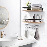 Himaly Floating Shelves Set of 2 Rustic Wall Shelves with Hooks and Guardrail view 6