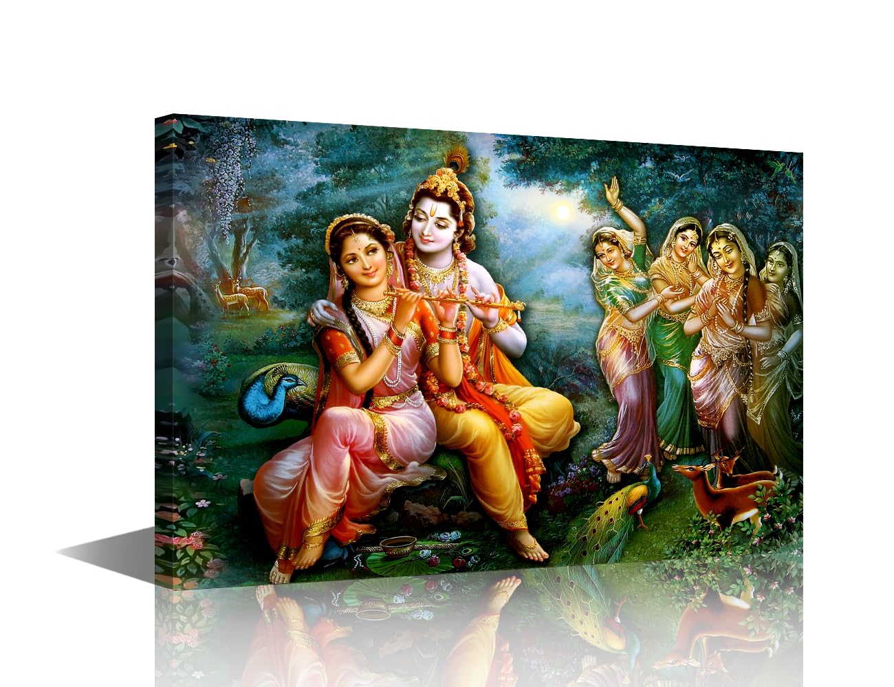 TUMOVO 1 Piece Ganesha Wall Art Living Room Decor Stretched Canvas Art Lord Radha Krishna Wall Painting Artwork Modern Home Decorations Framed Gallery-Wrapped Art Prints Wall Paintings 18x12in